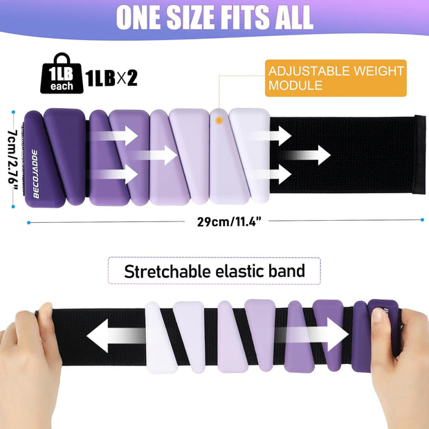 Wrist Weights for Women At Home Ankle Weights Set of 2 (1 lb /2 Lbs Each) Adjustable Weighted Wristbands Arm Leg Weights for Women Men Suitable for Walking Swimming Running Pilates Yoga Gym