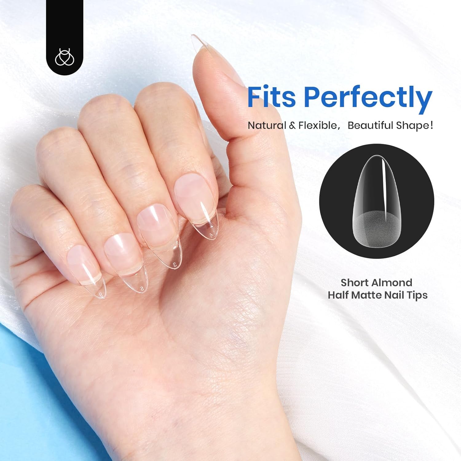 Beetles Gel Nail Tips Easy Nail Extension Etch X Nail Tips 12 Sizes 504Pcs Short Almond Half Matte Nail Tips Gelly Tips Full Cover False Nails Gifts for Girls