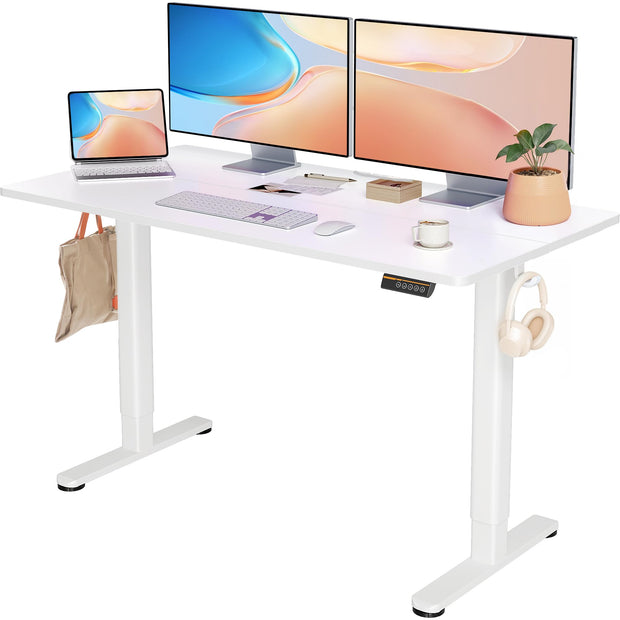 YDN Electric Standing Desk Adjustable Height, 40 x 24 Inches Stand up Desk with Cable Management, Home Office Desks with Splice Board & White Frame, White Top