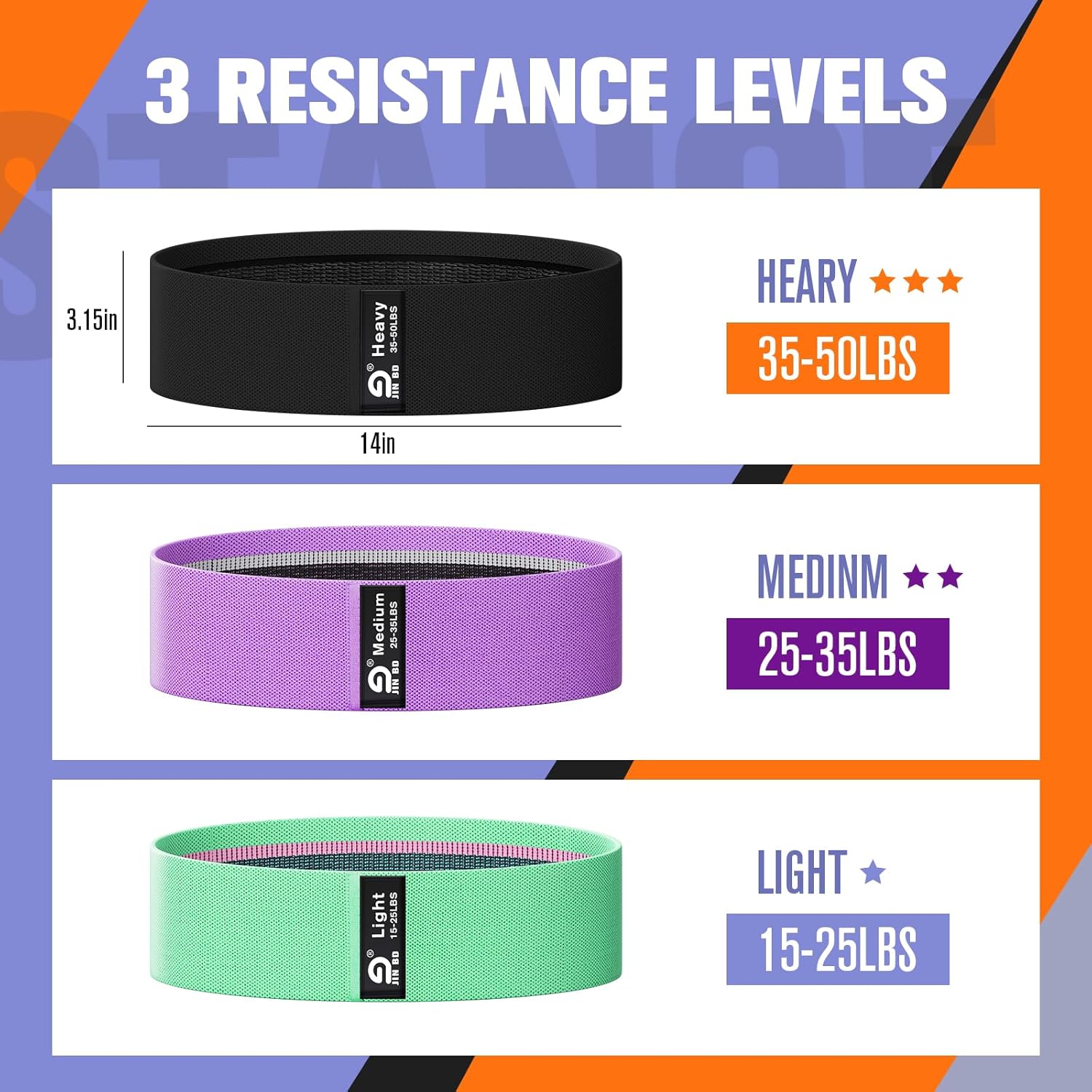 Fabric Resistance Bands, Hip and Leg Shaping Bands, Elastic Bands of Different Levels, Suitable for Both Men and Women for Yoga, Rehabilitation, Pilates, Fitness and Home Workouts