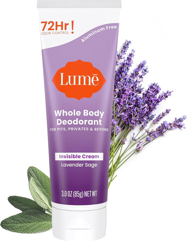 Lume Whole Body Deodorant - Invisible Cream Tube - 72 Hour Odor Control - Aluminum Free, Baking Soda Free, Skin Safe - 3.0 ounce (Clean Tangerine)