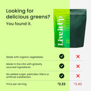 LIVE IT UP Super Greens Powder | All-Natural Plant-Based Superfood Blend with Probiotics & Digestive Enzymes | Supports Gut Health, Immunity, Energy, and Daily Wellness | No Added Sugar - 30 Servings