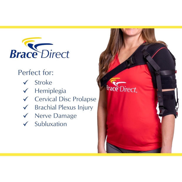 Shoulder Stabilizer Orthosis L3670- Arm Brace for Stroke, Hemiparesis, Subluxation, Rehabilitation- Left or Right Shoulder, Black-Red, XL - Left
