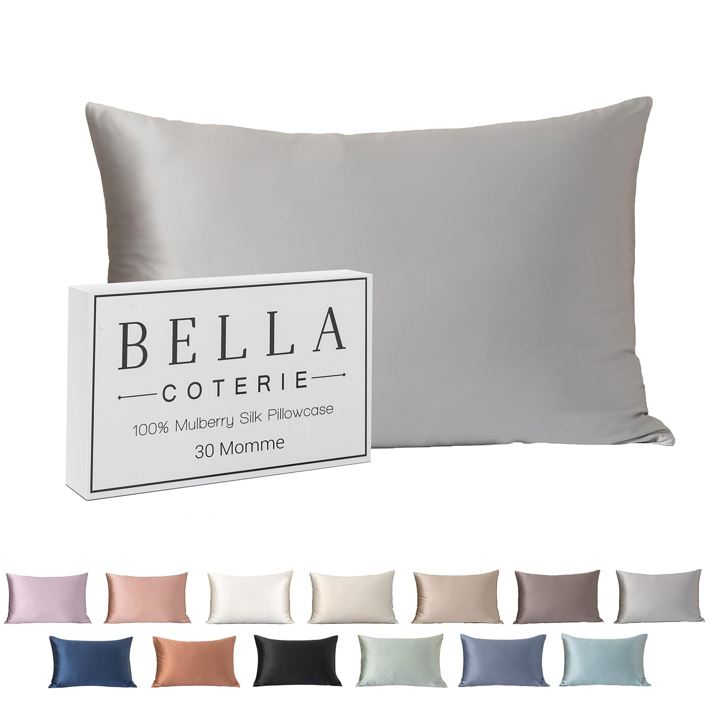 Bella Coterie Luxury Silk Pillowcase for Hair and Skin | 30 Momme | 100% Pure 6A Mulberry Silk | Super Soft | Perfectly Plush [Queen, White]