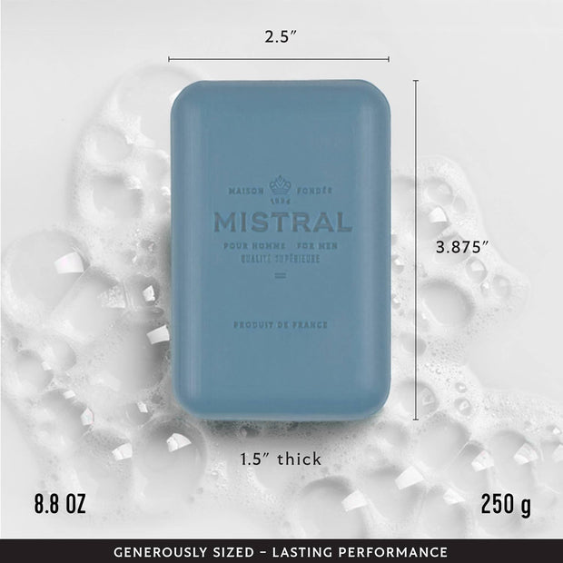Mistral Cedarwood Marine Luxury Bar Soap for Men | Men’s Natural Soap Bar | Paraben, Phthalates Free | Moisturizing & Triple-Milled Natural Soap for Men - Made in France | Large, 8.8 oz