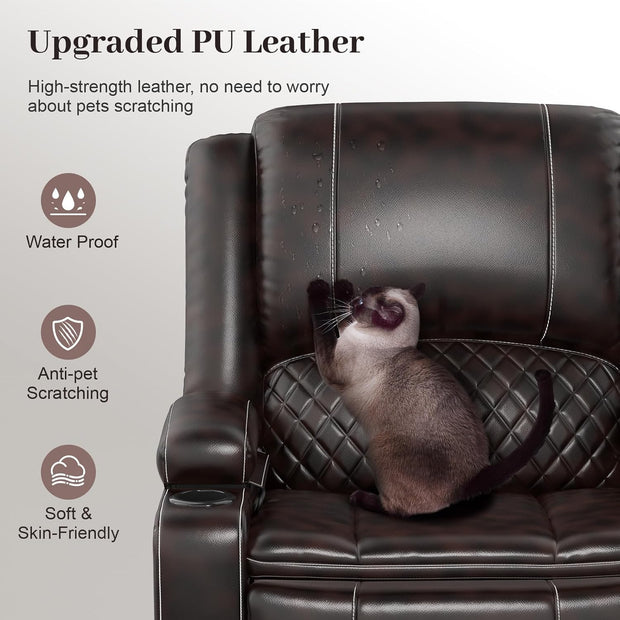 Loveseat Recliner Sofa Set with 2-Tier Cushion, 2+1+1 Pieces in Living Room, 2 Seater Reclining Loveseat Leather with Removable Console, 2 Oversize Recliner Chair Sofa Seat - Grey