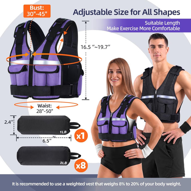 Sportneer Adjustable Weighted Vest Weights: 2-18 lbs/2-40 lbs Washable Weight Vest 16 In 1 Fast Adjust Rucking Vest for Women and Men Home Gym Workout Fitness Strength Training Vests