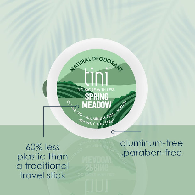 Tini Naturals Deodorant, Travel Size Aluminum Free Deodorant for Women & Men with Coconut Oil and Shea Butter, 0.4 oz Each (4 Pack), Spring Meadow Scent