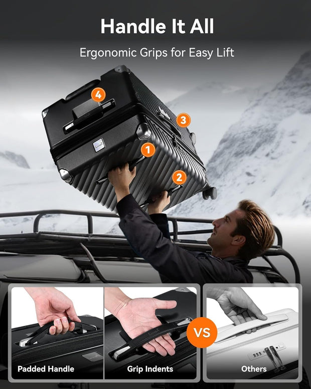 LUGGEX Trunk Luggage, Large Suitcases with Shock-Absorbing Spinner Wheels, Deep Capacity Expandable Hard Shell Suitcase 28 Inch, Charcoal Metallic, 92.2L