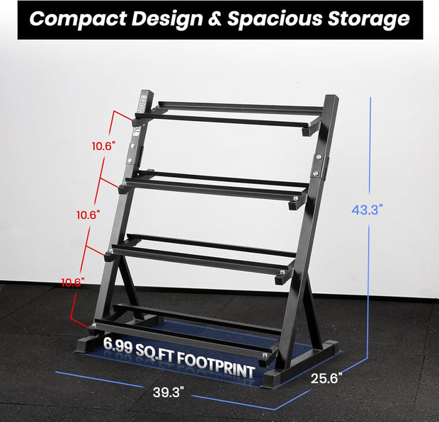 LIONSCOOL Adjustable 4-Tier Dumbbell Rack Stand - Heavy Duty 1000LBS Weight Storage for Dumbbells, Kettlebells | Home Gym Equipment Organizer