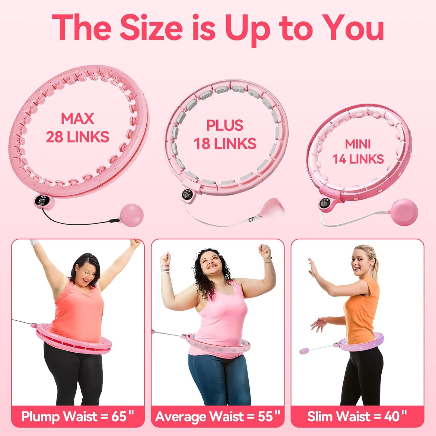 Humixx Infinity Hoop for Adult Weight Loss, 2 in 1 Smart Fitness Workout Hoop Weighted with 14 Detachable Knots, Exercise Fit Hoop Suitable for Women and Kids, Pink