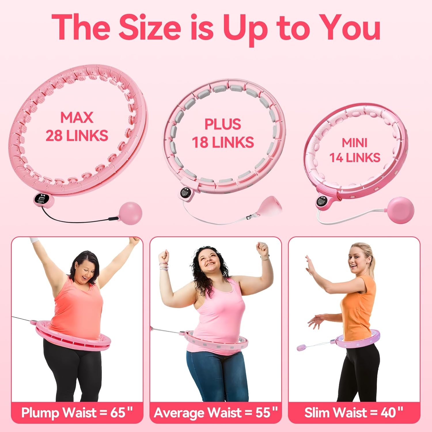 Humixx Infinity Hoop for Adult Weight Loss, 2 in 1 Smart Fitness Workout Hoop Weighted with 14 Detachable Knots, Exercise Fit Hoop Suitable for Women and Kids, Pink