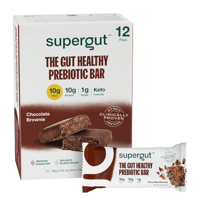 Supergut GLP-1 Boosting Prebiotic Bars, Chocolate Brownie - Gut Healthy Protein Snacks & Breakfast Bars - Keto-Friendly Meal Replacement Energy Bars (12 Count)
