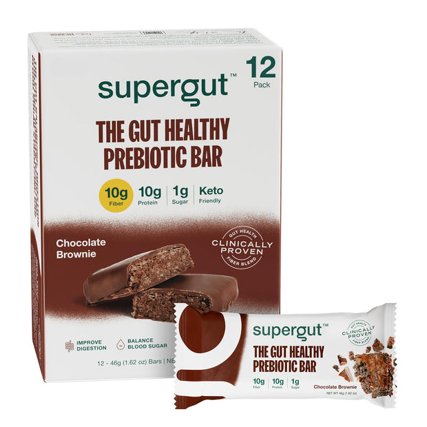 Supergut GLP-1 Boosting Prebiotic Bars, Peanut Butter Chocolate - Gut Healthy Protein Snacks & Breakfast Bars - Keto-Friendly Meal Replacement Energy Bars for Gut Health (12 Count)