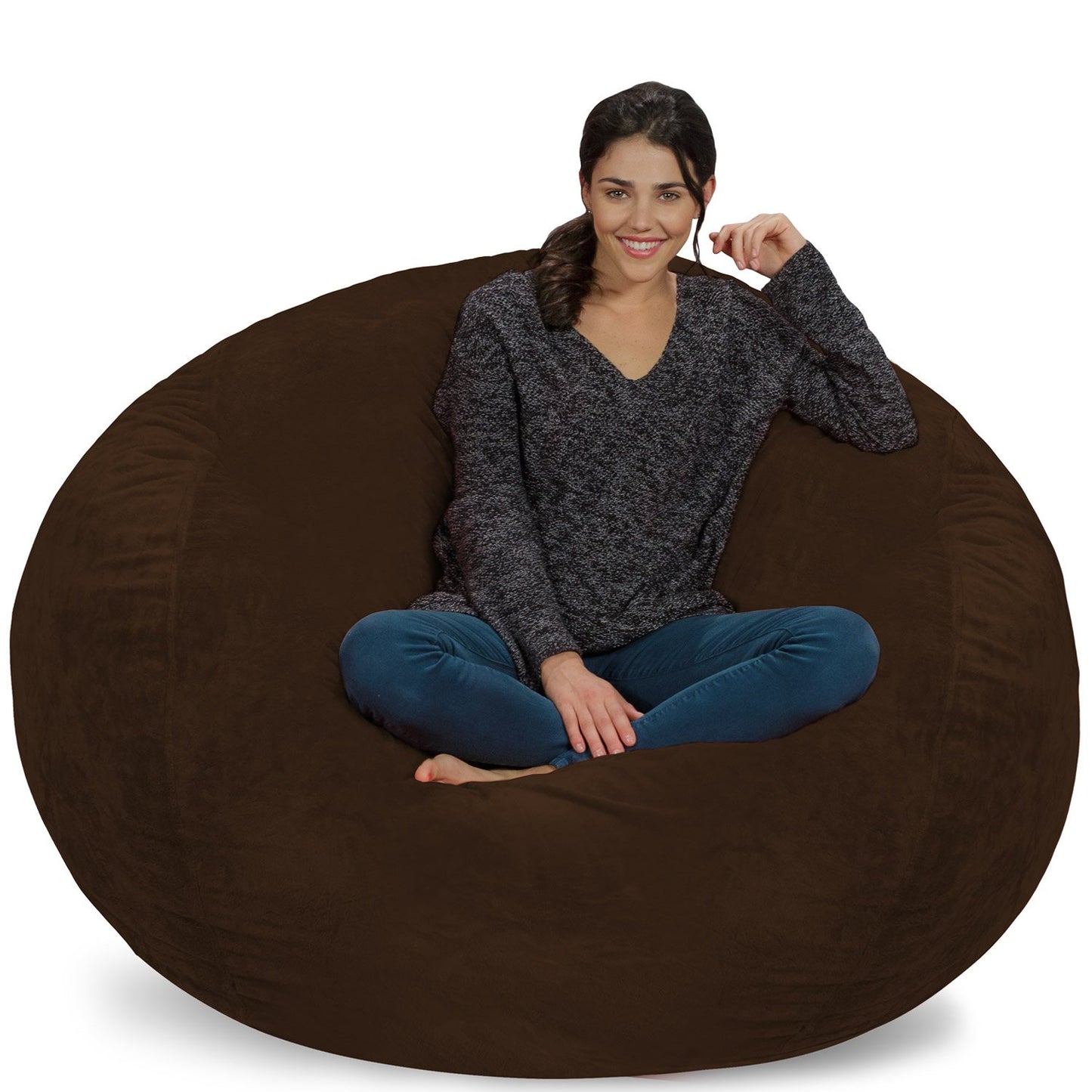 Chill Sack Bean Bag Chair - 5' Giant Memory Foam Lounge Chair with Soft Microfiber Cover – Cozy Furniture for Living Room, Dorm, & Kids' Rooms – Comfortable 5 Ft, Microsuede Lounge Sofa, Orange
