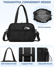 Travel Duffle Gym Bag for Women: Carry on Weekender Bags with Toiletry Bag Duffel Tote Bag with Wet Pocket Water Resistant Overnight Bag for Womens Hospital Work Sports Yoga Bags Black