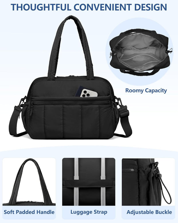 Travel Duffle Gym Bag for Women: Carry on Weekender Bags with Toiletry Bag Duffel Tote Bag with Wet Pocket Water Resistant Overnight Bag for Womens Hospital Work Sports Yoga Bags Black