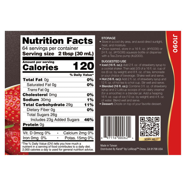 Tea Zone J1050 64 fl.oz Orange Syrup for Tea, Coffee, Sweets, Ice Cream, Cocktails Blending