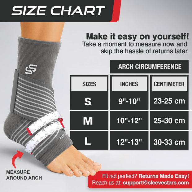 Sleeve Stars Ankle Brace for Women & Men, Ankle Wrap for Sprain, Compression Sleeve for Plantar Fasciitis Relief, Easy Customizable Support: w/ Removable Strap (Single/M:10"-12"/Black)