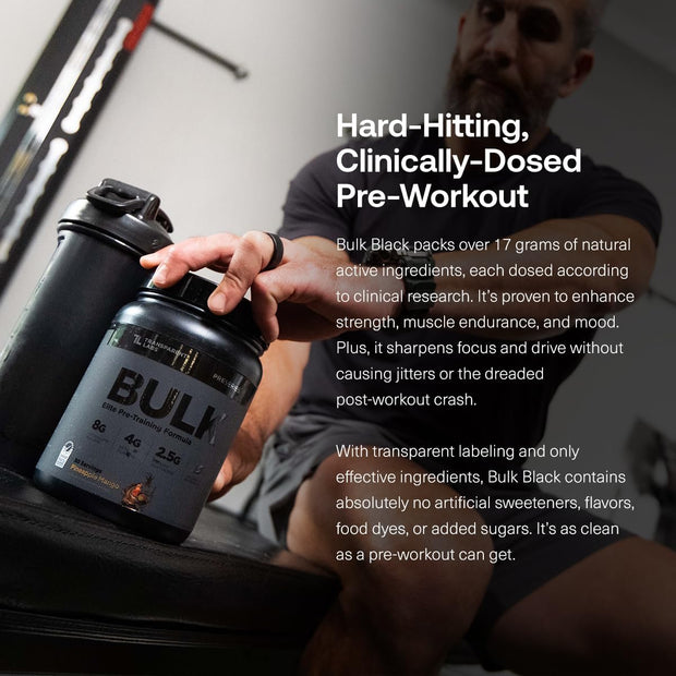 Transparent Labs Bulk Black Pre Workout - Clinically Dosed, Sugar Free Preworkout for Men and Women with Beta Alanine Powder, Citrulline Malate, & Caffeine - 30 Servings, Cherry Kiwi