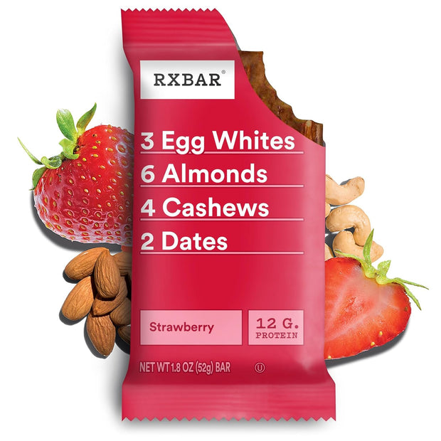 RXBAR Protein Bars, 12g Protein, Gluten Free Snacks, Strawberry, 22oz Box (12 Bars)
