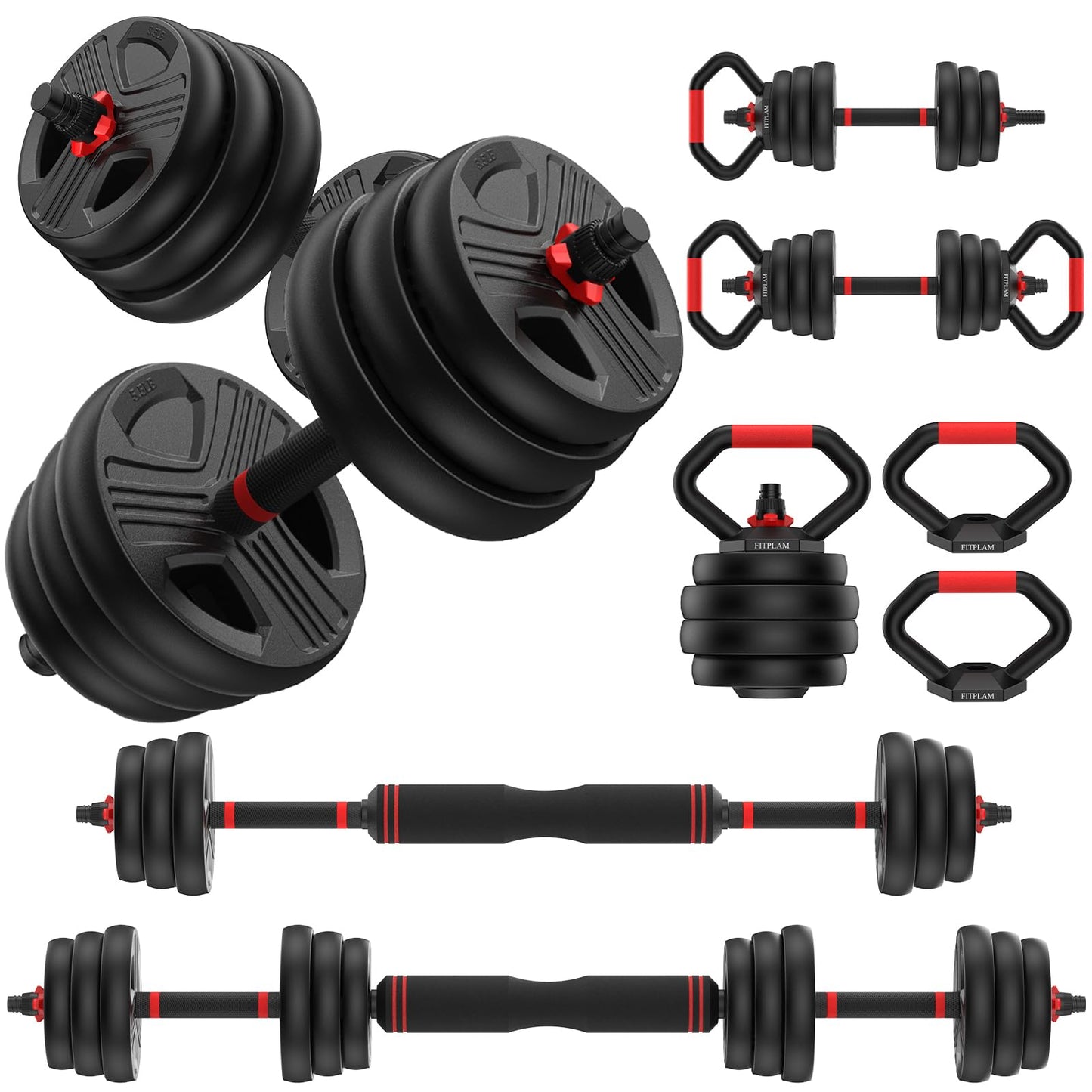 Adjustable dumbbell set,20/35/45/55/70/90lbs Free Weights set with upgraded nut, 4 in 1 Weight Set Used as Kettlebells, Barbell, Push up Stand, Fitness Exercise for Home Gym Suitable Men/Women