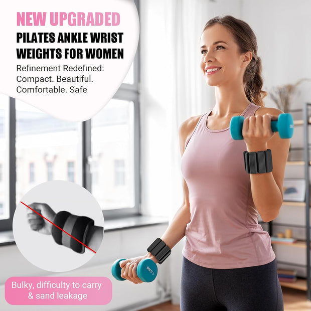 Pilates Wrist Ankle Weights for Women, Wearable Strong Arm & Leg Weights Set of 2(1 lb/2.2 lbs Each), Adjustable Ankle Weights for Walking, Yoga, Dance, Barre, Gym