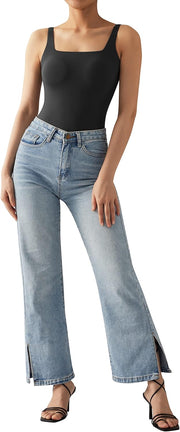 SUUKSESS Women Sexy Square Neck Thong Bodysuit Backless Sleeveless Tank Tops