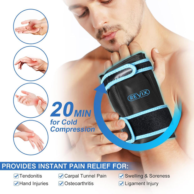 REVIX Wrist Ice Pack Wrap for Carpal Tunnel, Reusable Gel Ice Pack for Hand Relaxation, Cold Compress, Enhancing Comfort and Soothing Fatigue, 1Pack