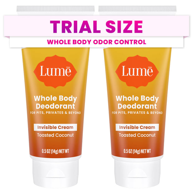 Lume Whole Body Deodorant - Mini Travel Size Invisible Cream Tube - Trial Size - 72 Hour Odor Control - Doctor Developed - Aluminum and Baking Soda Free - .5oz (Pack of 2) (Fresh Alpine & Unscented)