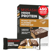 MUSASHI High Protein Bar, 45g Protein, <1g Total Sugars, Dark Chocolate & Salted Caramel, Post Workout and Protein Snack On The Go, 12 Pack of 3.2oz (90g) Bars