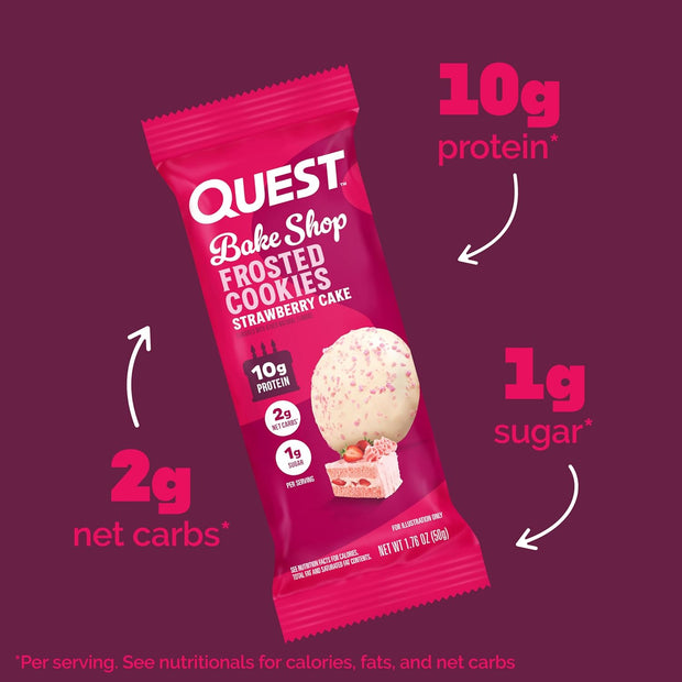 Quest Nutrition Frosted Cookies Twin Pack, Strawberry Cake, 1g Sugar, 10g Protein, 2g Net Carbs, Gluten Free, 16 Cookies