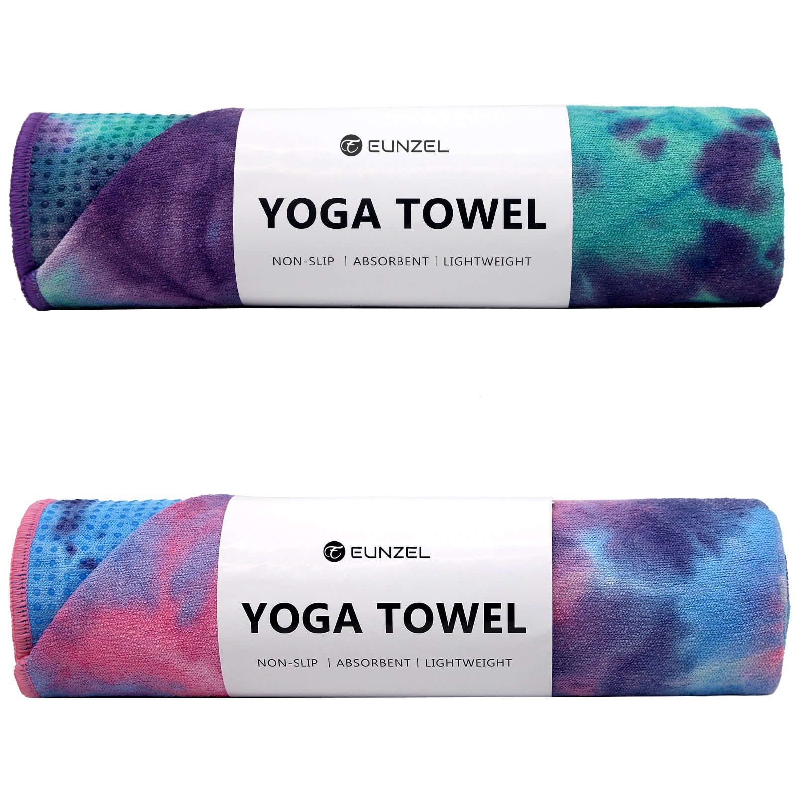 Eunzel Hot Yoga Towel - Microfiber Non Slip Yoga Mat Towel with Grip Dot Sweat Absorbent Towel for Hot Yoga, Pilates and Fitness 72" x 24", Dark Cyan/Orange