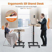 Sweetcrispy Small Mobile Standing Desk, Rolling Laptop Computer Carts, Portable Laptop Desk with Wheels, Adjustable Height Table for Home Office, Rust Brown