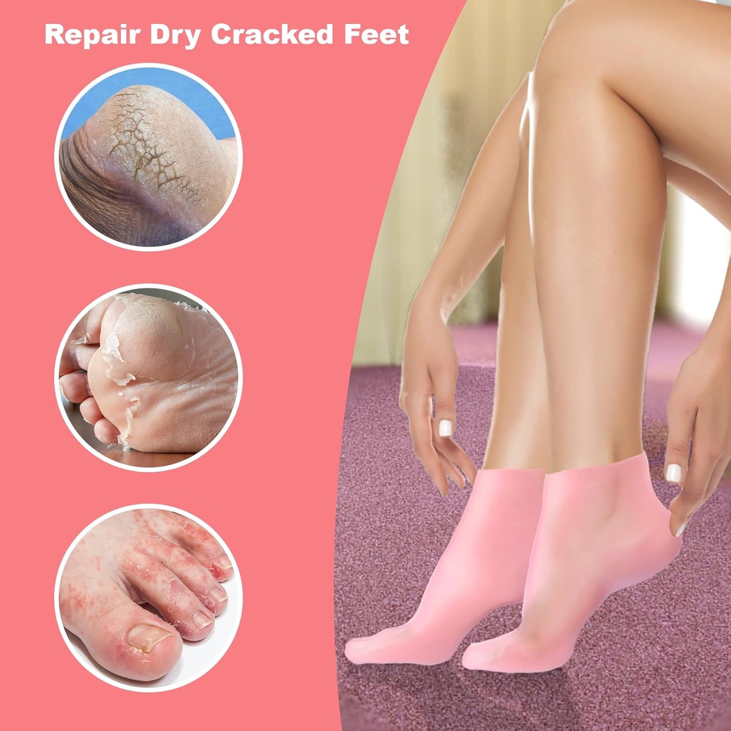 Silicone Socks for Dry Cracked Feet Women,New Upgrade Thickened Moisturizing Foot Mask Exfoliating Silicone Socks,2 Pairs Spa Gel Moisturizer Socks Foot Care After Pedicure,Large