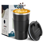 YINBAOGE Insulated Travel Coffee Mug Spill Proof Leak Proof Pobtable To Go Camping Stainless Steel Coffee Tumbler Reusable Coffee Cups with Lids Thermos for Hot and Cold Drink (Black, 12 OZ)