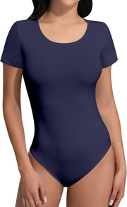 SHEIUGU Women’s Sleeveless Long Sleeve Crew Neck Ribbed Stretchy Slim Fit Tops Bodysuit Basic Jumpsuit