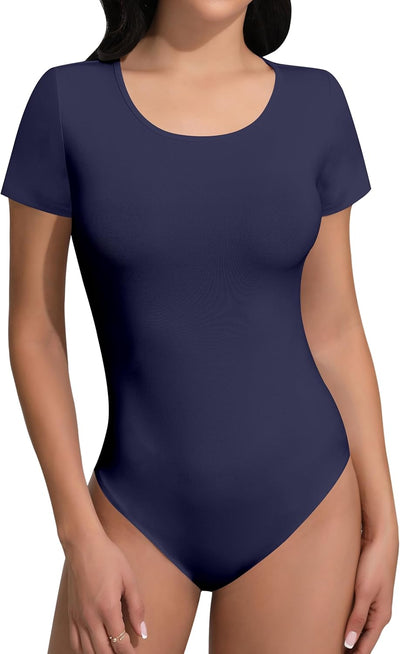 SHEIUGU Women’s Sleeveless Long Sleeve Crew Neck Ribbed Stretchy Slim Fit Tops Bodysuit Basic Jumpsuit