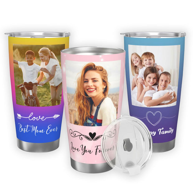 Personalized Tumbler Coffee Mug Custom Mug Cups with Picture Photo Lid 20oz Customized Valentine's Day Mothers Day Birthday Gifts for Men Women Mom Dad Him Her