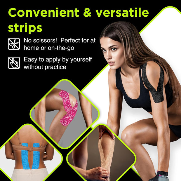 OK TAPE Precut Y-Shape Kinesiology Tape for Shoulder, Knee, Back, 10 Pcs, K Tape Strips, Provide Support & Relieve Discomfort, Water-Resistant Elastic Athletic Tape (3.5" x 10", Black)