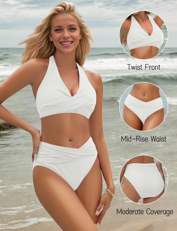 Sopliagon Women's Bikini Sets Twist Front Two Piece Swimsuit Halter Bathing Suit