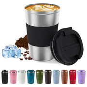 Vacuum-Insulated Stainless Steel Travel Coffee Mug, Leak-Proof Reusable Coffee Cup with Lid - Keep Hot & Cold Drinks for Hours, Durable Thermos Tumbler for Men & Women (3rd-Black, 12OZ)