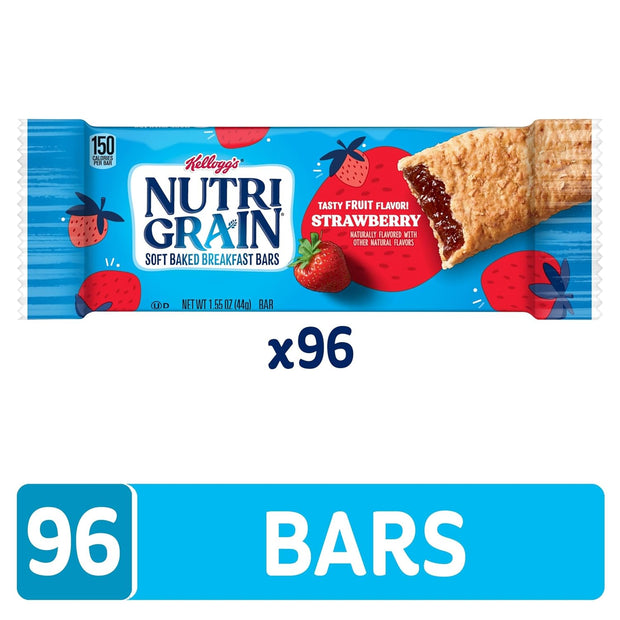 Nutri-Grain Breakfast Bars, Made with 14g Whole Grains, Snack Bars, Strawberry, 24.8oz Box (96 Count)