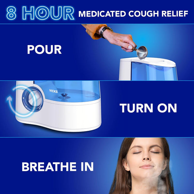 Vicks VapoSteam Medicated Liquid with Camphor, a Cough Suppressant, Helps Relieve Coughing, for Use in Vicks Vaporizers and Humidifiers, 8 Oz