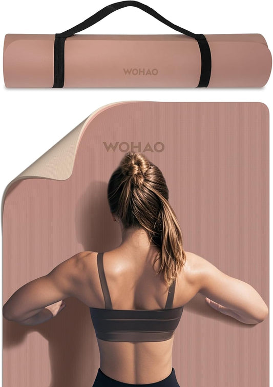 Extra Thick 8mm Yoga Mat for Women & Men – 72"x28" Non-Slip 2-Sided (Dual Color) Exercise Mat – Thick Yoga Mat for Home Gym, Pilates, Stretching – Includes Carrying Strap, Non-Toxic & Odorless