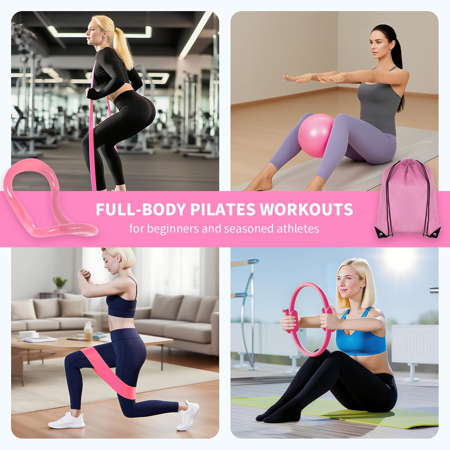 Home Pilates Essentials Kit for Women,Pilates Equipment Set with Mini Yoga Ball,14 Inch Pilates Ring Resistance Band and Accessories,Pilates Bands and Ball Set for Beginners Home Workouts