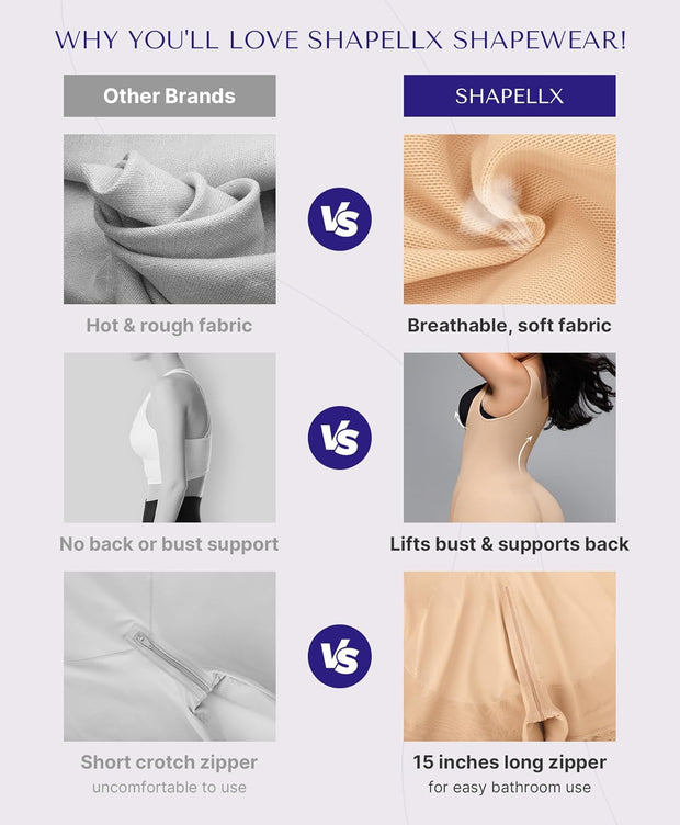 SHAPELLX Fajas Colombianas Shapewear for Women Tummy Control Post Partum Faja Body Shaper Butt Lifting with Zipper Crotch