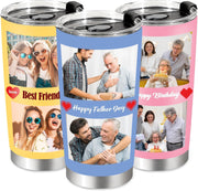Personalized Coffee Tumbler with Picture Text Logo, Custom 20oz Insulated Stainless Steel Travel Mug with Lids, Personalized Birthday Gifts for Women Men, Custom Coffee Tumbler Cup