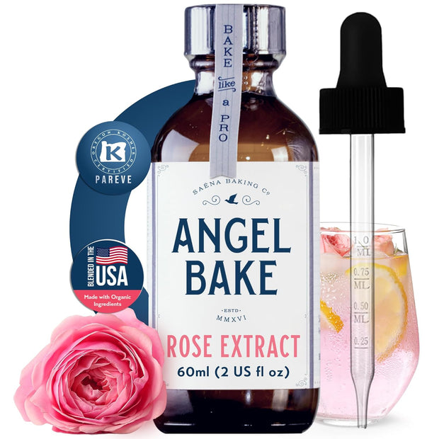 Pure Rose Extract for Baking & Mixology - Culinary Grade Rose Essence and Flavoring - Kosher, Keto Friendly, Vegan, Gluten-Free for Desserts, Beverages & Recipes (2 Oz Extract with Latex-Free Dropper)