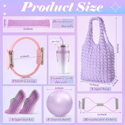 Poen 7 Pcs Pilates Essentials Kit for Women Home Workout Pilates Equipment Ring and Ball Set with 11.81 Inch Circle 9.84 Inch Yoga Ball Resistance Bands Cup Bag Socks for Beginners